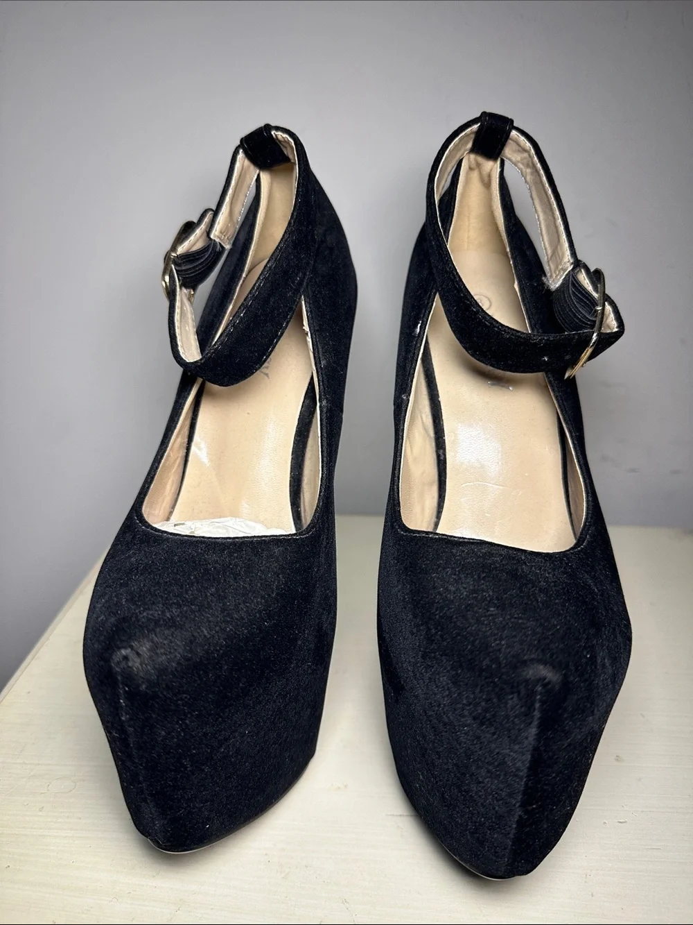 Delicacy velour Black Mary Jane Platform dancer ankle strap High Heels
